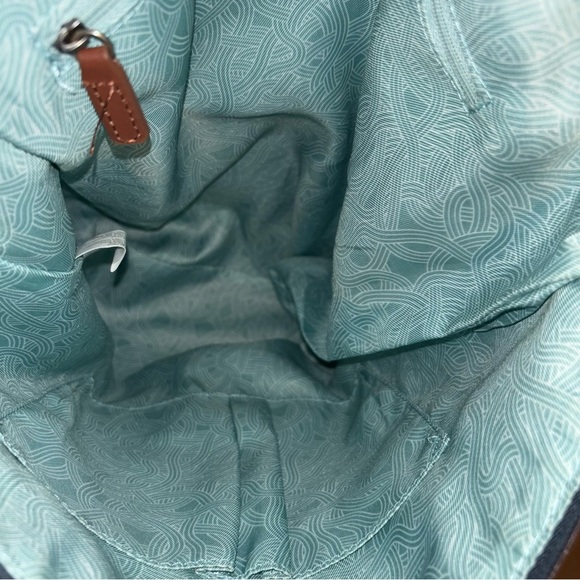 The Sak Blue Pebbled Leather and Canvas Whipstitch Flap Backpack - Picture 11 of 16